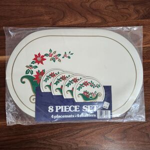 Woolworth Vintage Christmas New 4 Settings Placemats Coasters Sleigh Holly